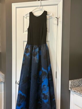 Aidan Mattox Black Bodice with Blue Floral Ball Gown
